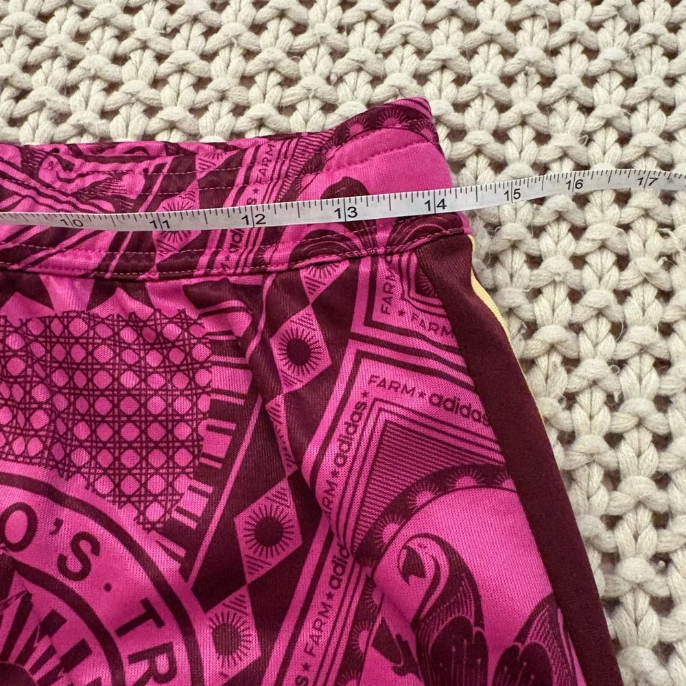 FARM Rio x Adidas Pink Tropical Print Mini Skirt with Gold Stripes - Picture 11 of 12